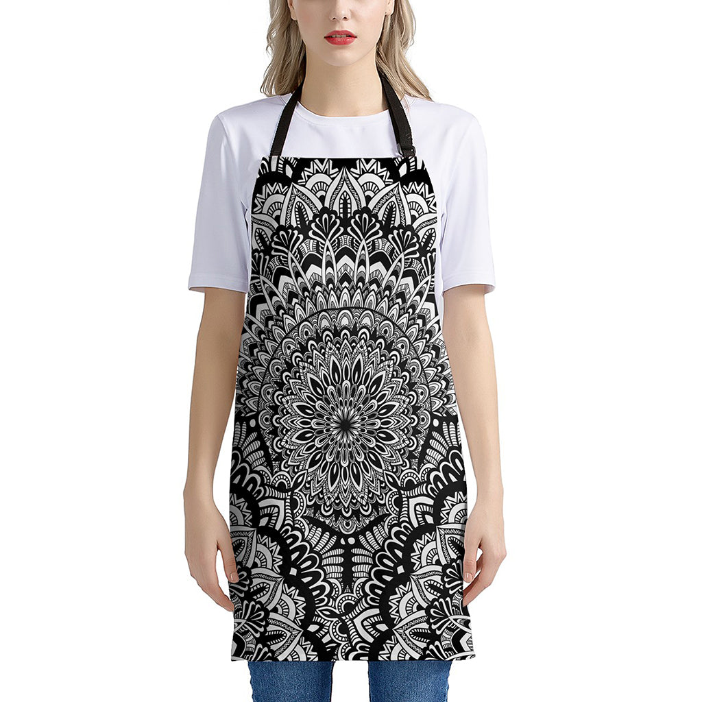 White And Black Mandala Print Apron