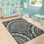 White And Black Mandala Print Area Rug