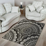 White And Black Mandala Print Area Rug