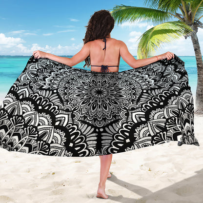 White And Black Mandala Print Beach Sarong Wrap