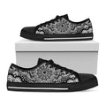 White And Black Mandala Print Black Low Top Sneakers