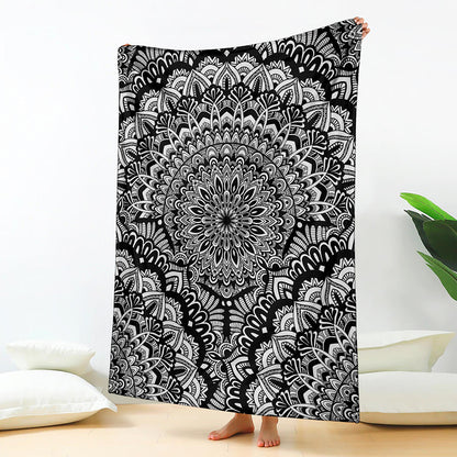 White And Black Mandala Print Blanket