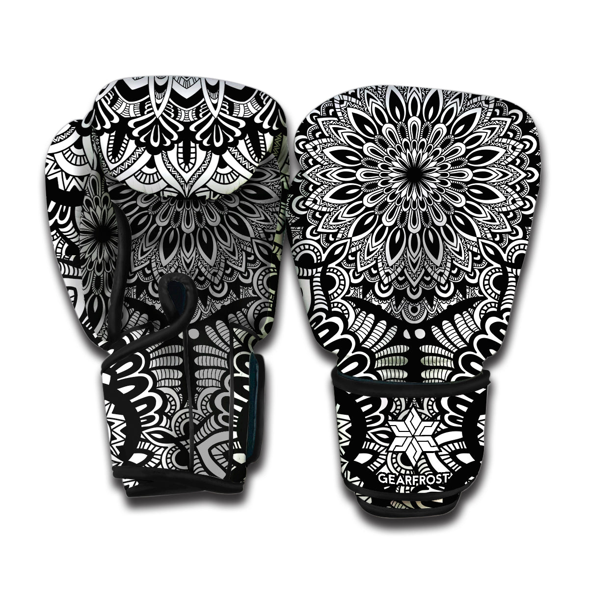 White And Black Mandala Print Boxing Gloves