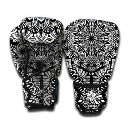 White And Black Mandala Print Boxing Gloves