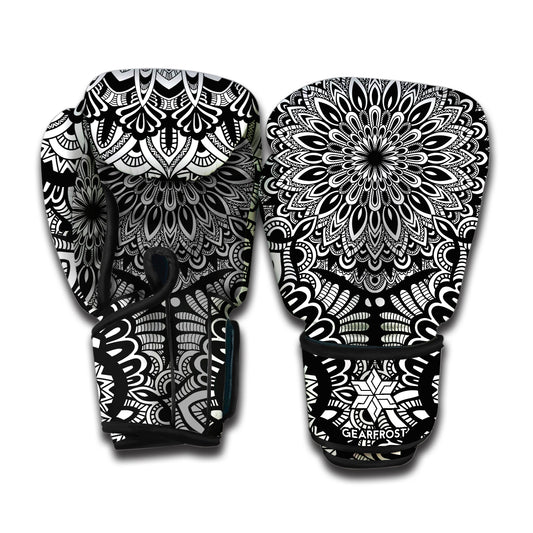 White And Black Mandala Print Boxing Gloves