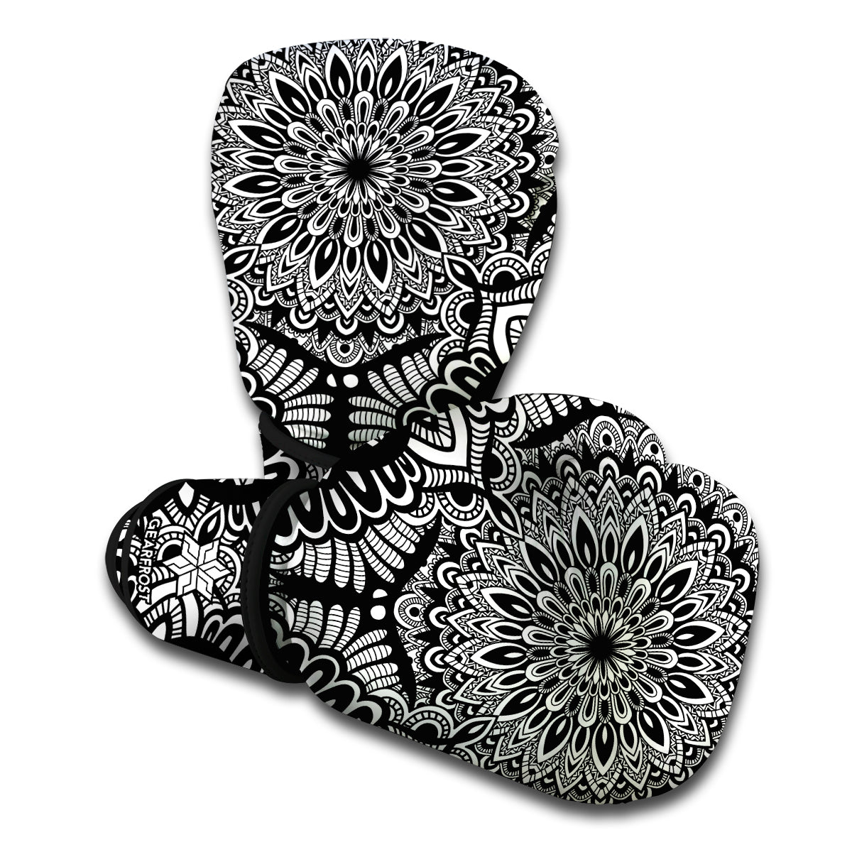 White And Black Mandala Print Boxing Gloves