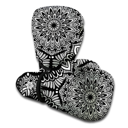 White And Black Mandala Print Boxing Gloves