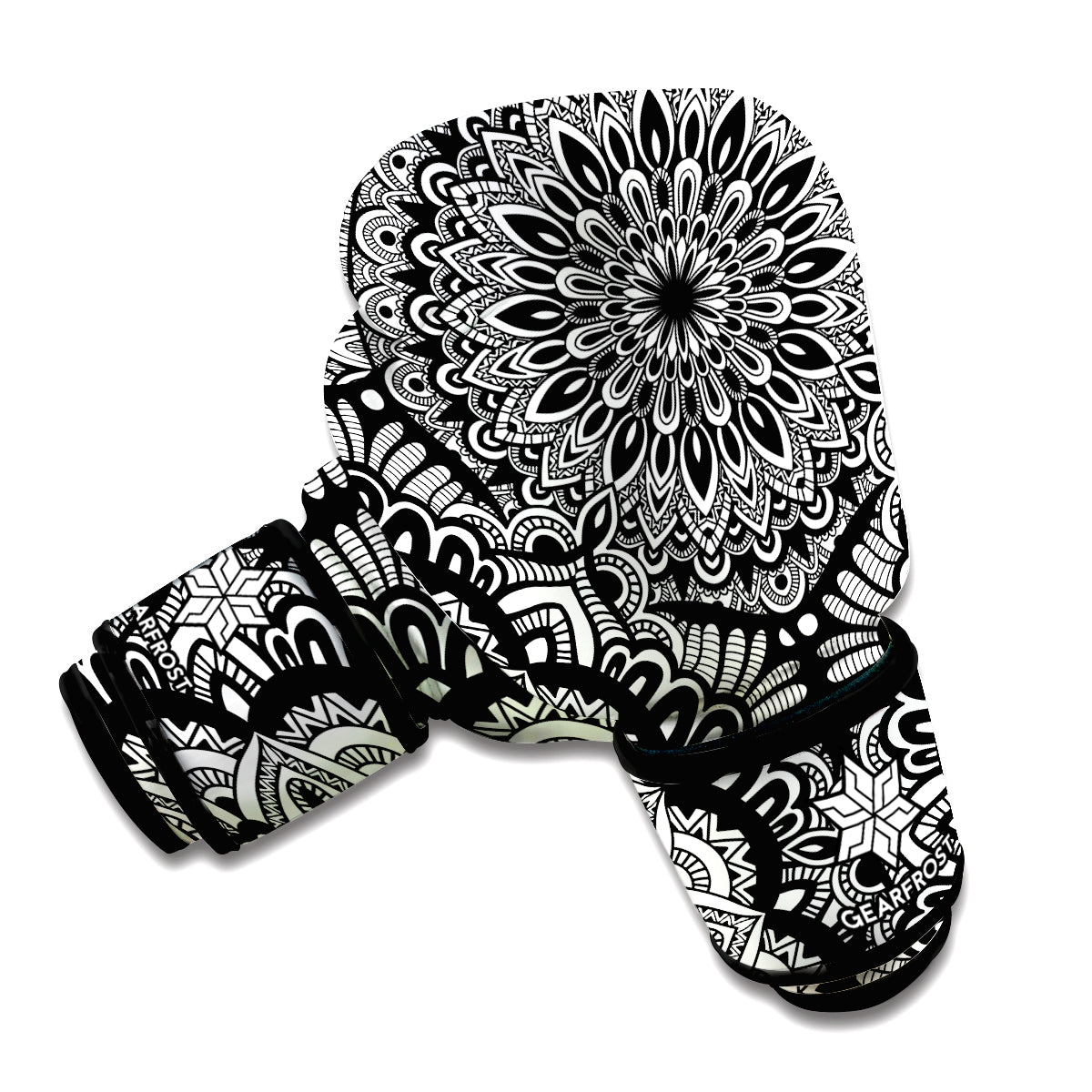 White And Black Mandala Print Boxing Gloves