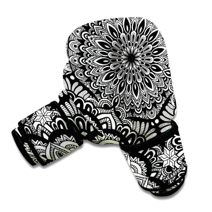 White And Black Mandala Print Boxing Gloves
