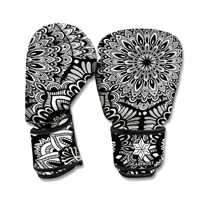 White And Black Mandala Print Boxing Gloves