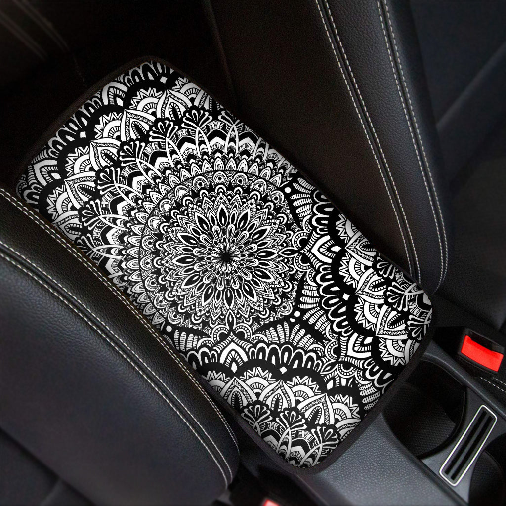 White And Black Mandala Print Car Center Console Cover