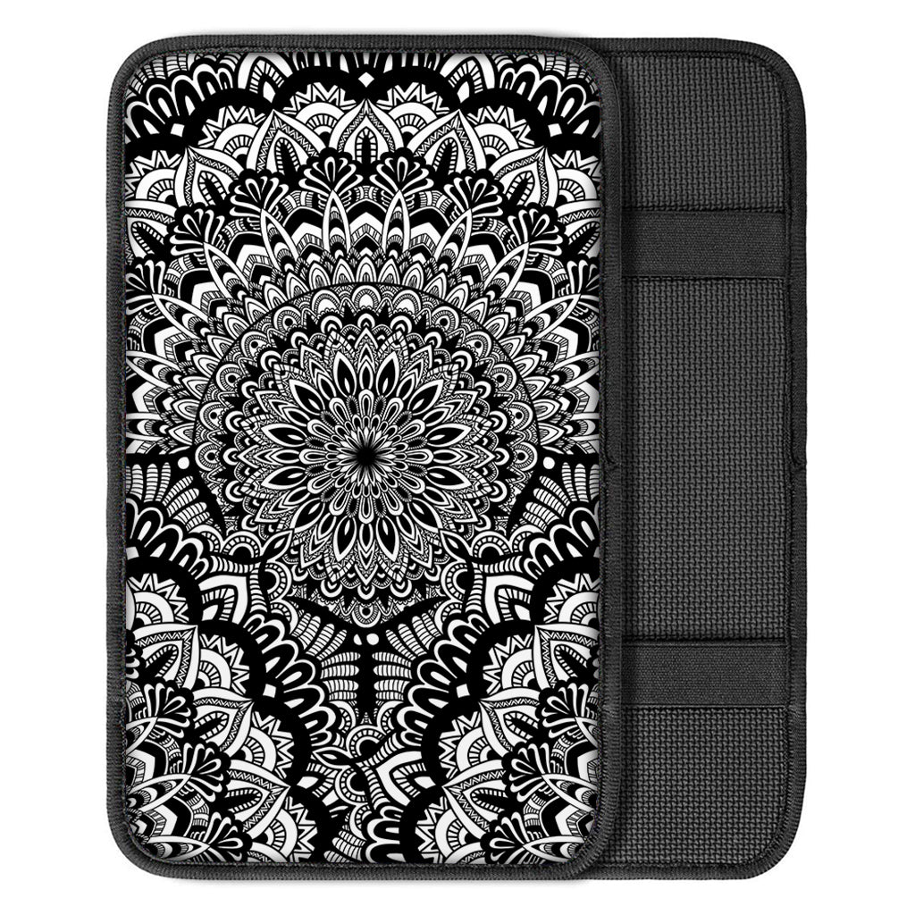 White And Black Mandala Print Car Center Console Cover