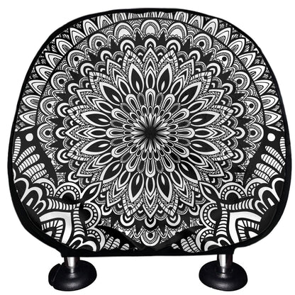 White And Black Mandala Print Car Headrest Covers