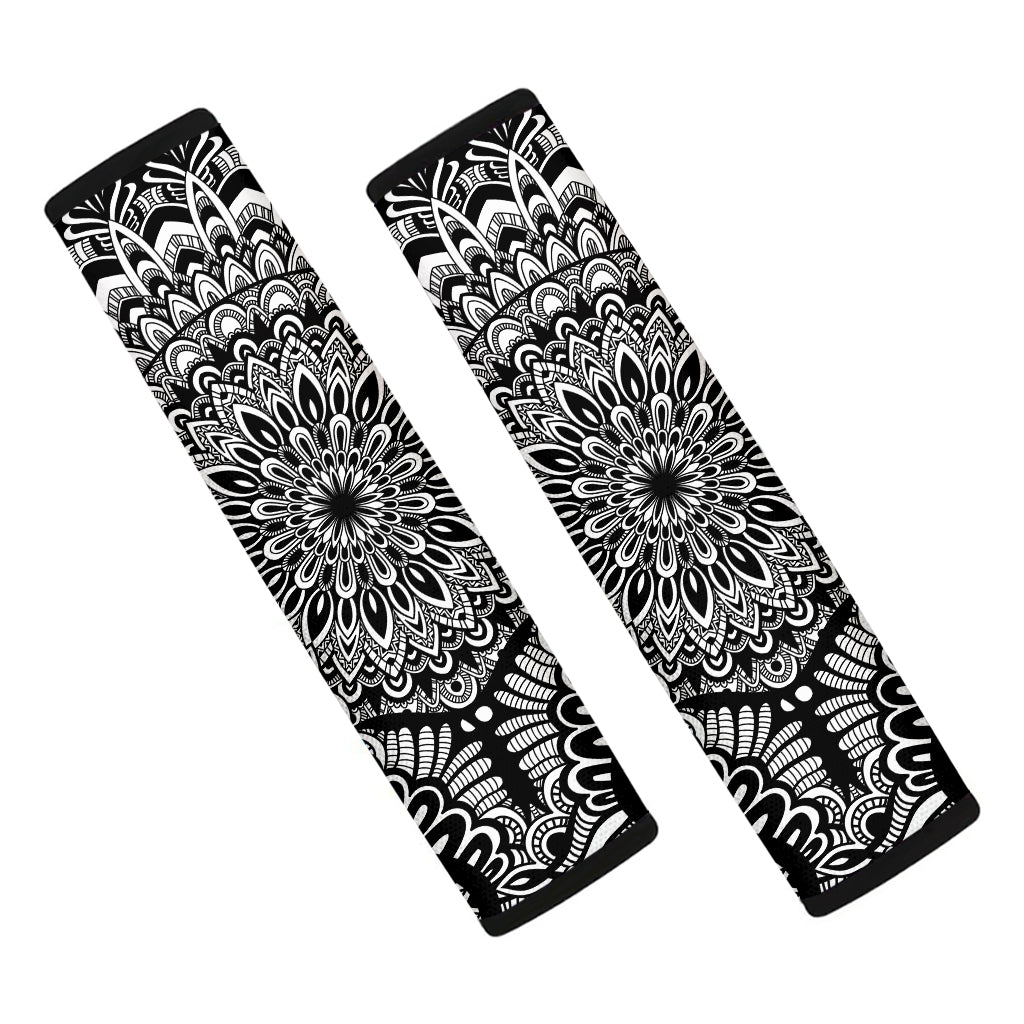 White And Black Mandala Print Car Seat Belt Covers