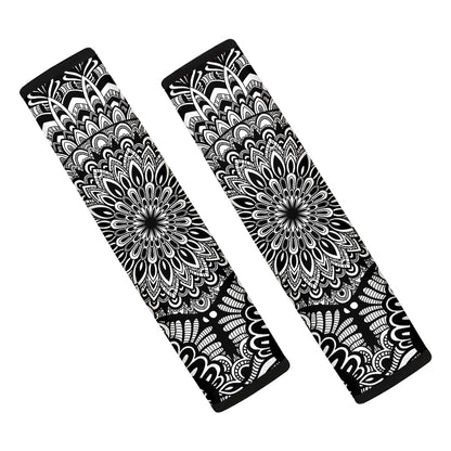White And Black Mandala Print Car Seat Belt Covers