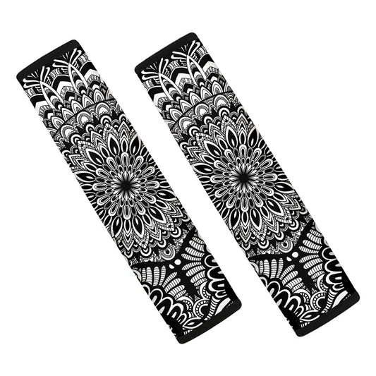 White And Black Mandala Print Car Seat Belt Covers