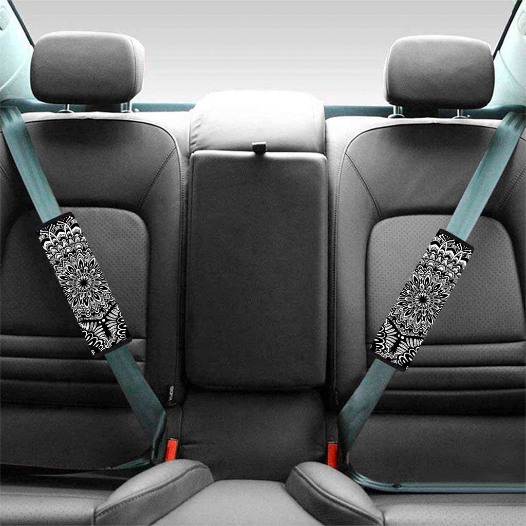 White And Black Mandala Print Car Seat Belt Covers
