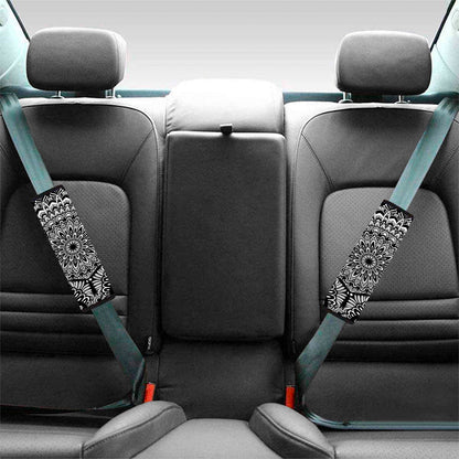 White And Black Mandala Print Car Seat Belt Covers