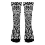 White And Black Mandala Print Crew Socks