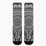 White And Black Mandala Print Crew Socks