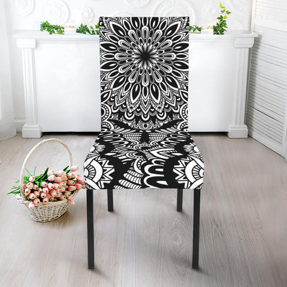 White And Black Mandala Print Dining Chair Slipcover