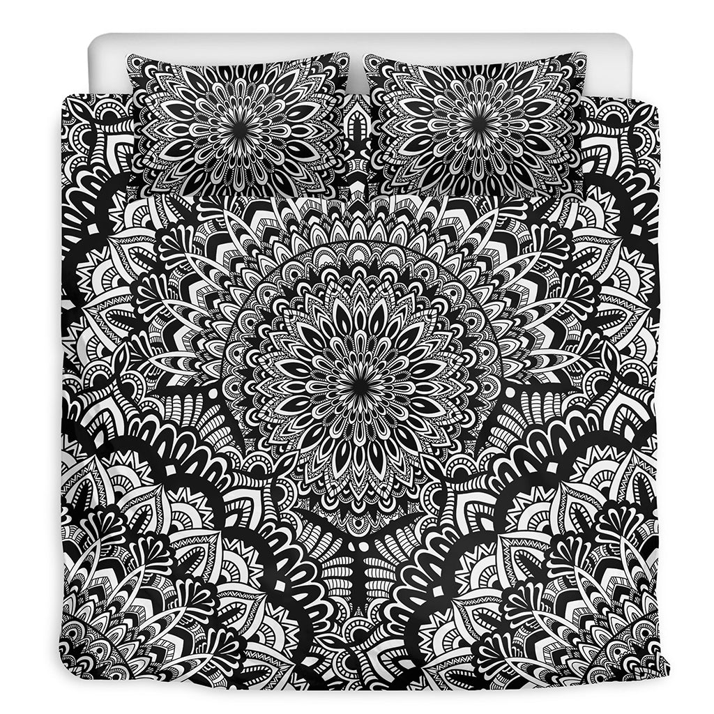 White And Black Mandala Print Duvet Cover Bedding Set