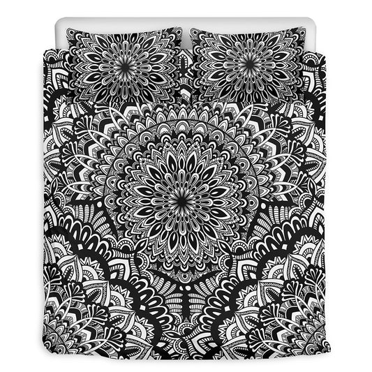 White And Black Mandala Print Duvet Cover Bedding Set