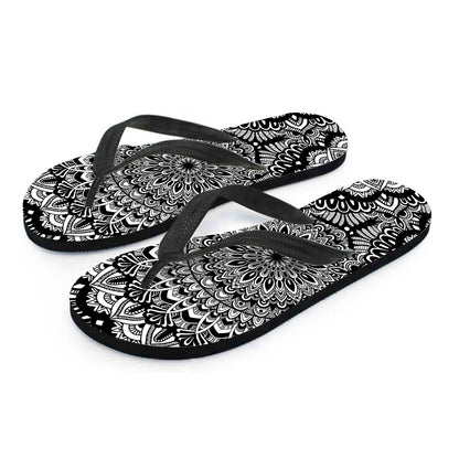 White And Black Mandala Print Flip Flops