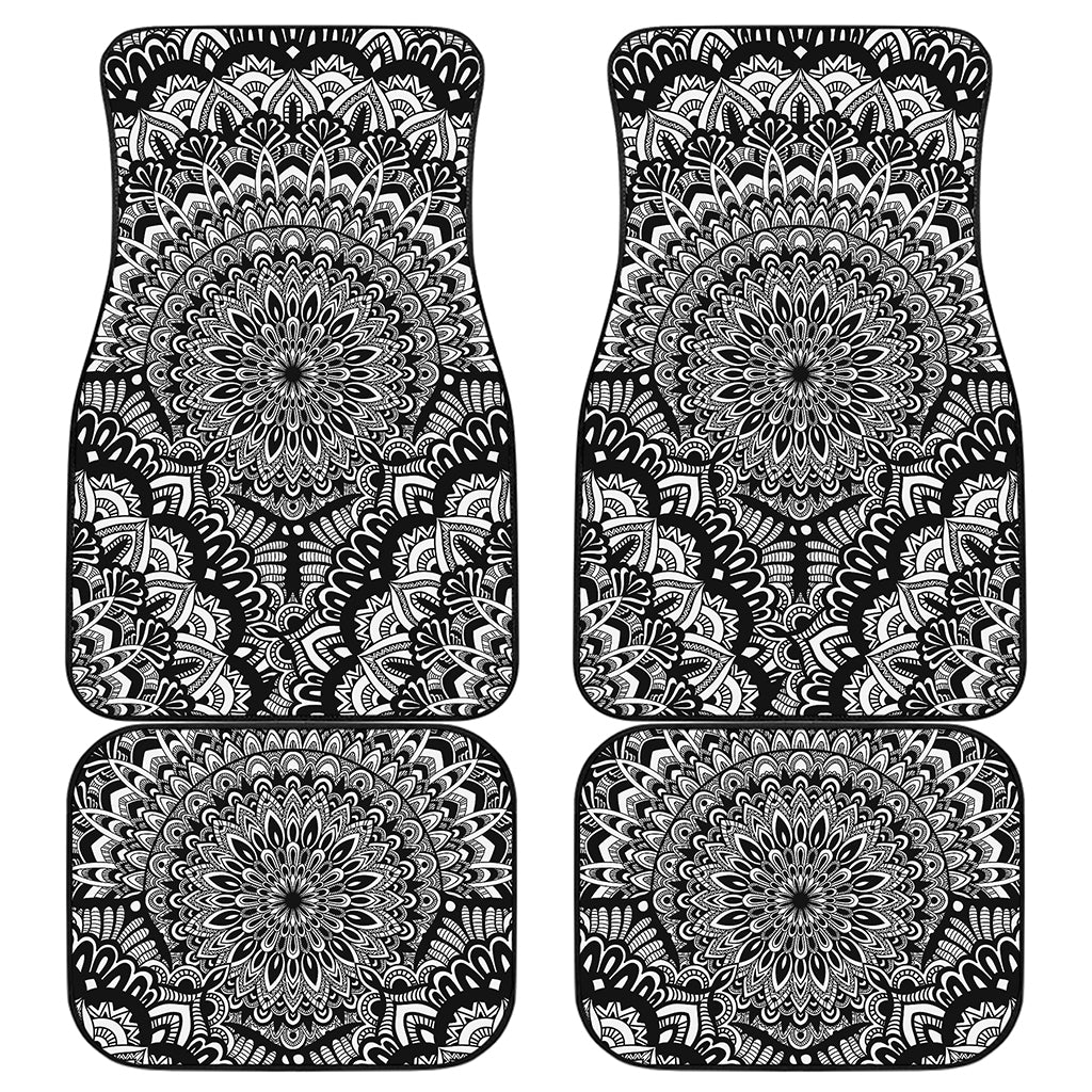 White And Black Mandala Print Front and Back Car Floor Mats