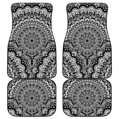 White And Black Mandala Print Front and Back Car Floor Mats
