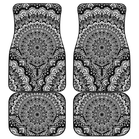 White And Black Mandala Print Front and Back Car Floor Mats