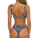 White And Black Mandala Print Front Bow Tie Bikini