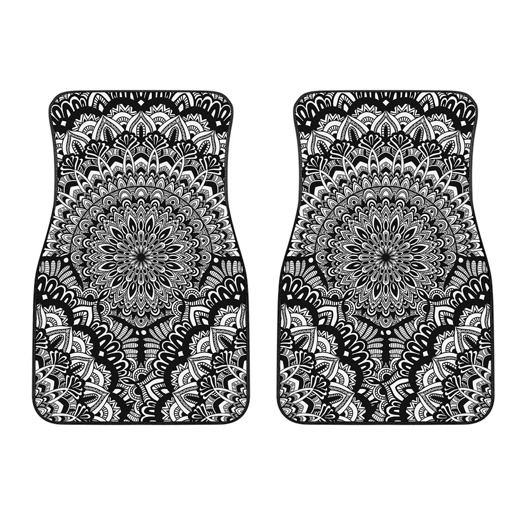 White And Black Mandala Print Front Car Floor Mats