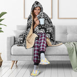 White And Black Mandala Print Hooded Blanket