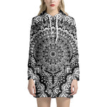 White And Black Mandala Print Hoodie Dress