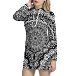 White And Black Mandala Print Hoodie Dress