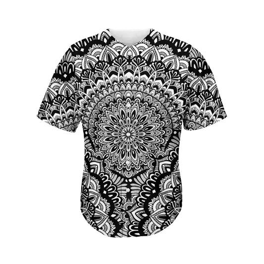 White And Black Mandala Print Men's Baseball Jersey