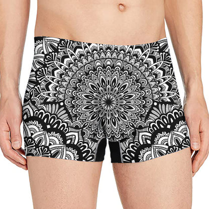 White And Black Mandala Print Men's Boxer Briefs
