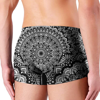 White And Black Mandala Print Men's Boxer Briefs