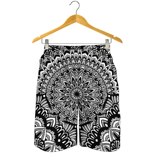 White And Black Mandala Print Men's Shorts