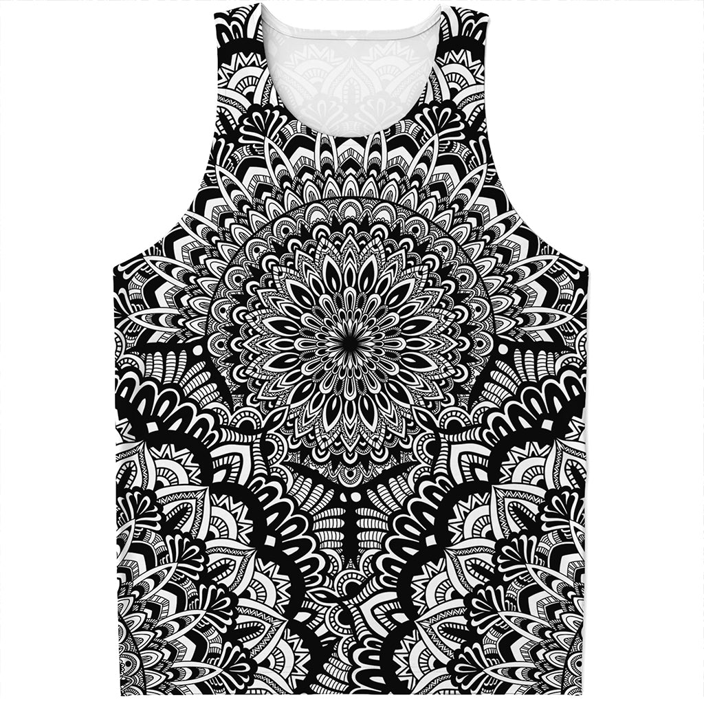 White And Black Mandala Print Men's Tank Top