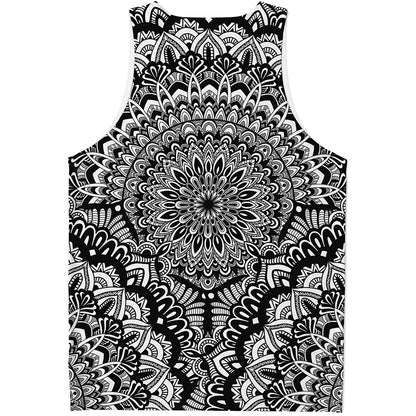White And Black Mandala Print Men's Tank Top