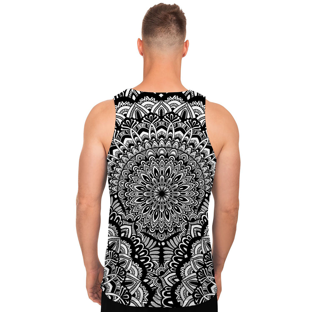 White And Black Mandala Print Men's Tank Top