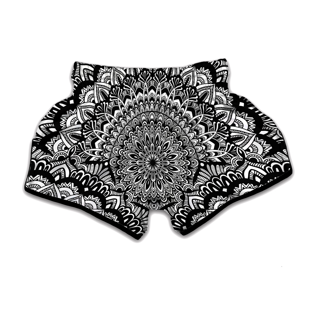 White And Black Mandala Print Muay Thai Boxing Shorts