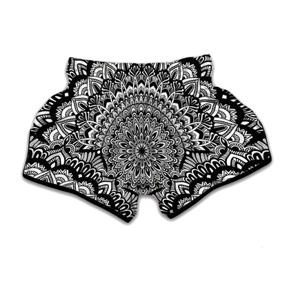 White And Black Mandala Print Muay Thai Boxing Shorts