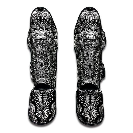 White And Black Mandala Print Muay Thai Shin Guard