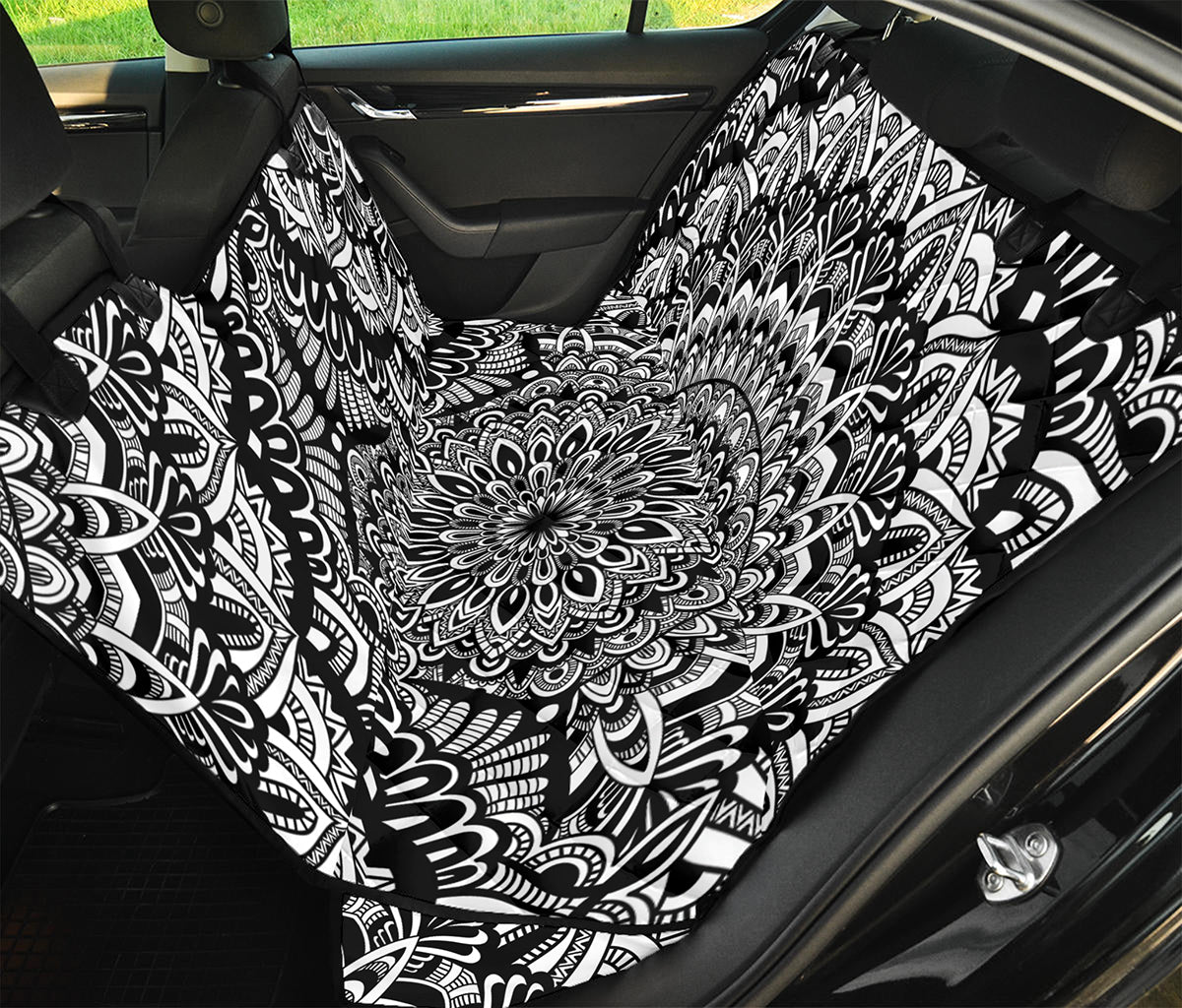 White And Black Mandala Print Pet Car Back Seat Cover