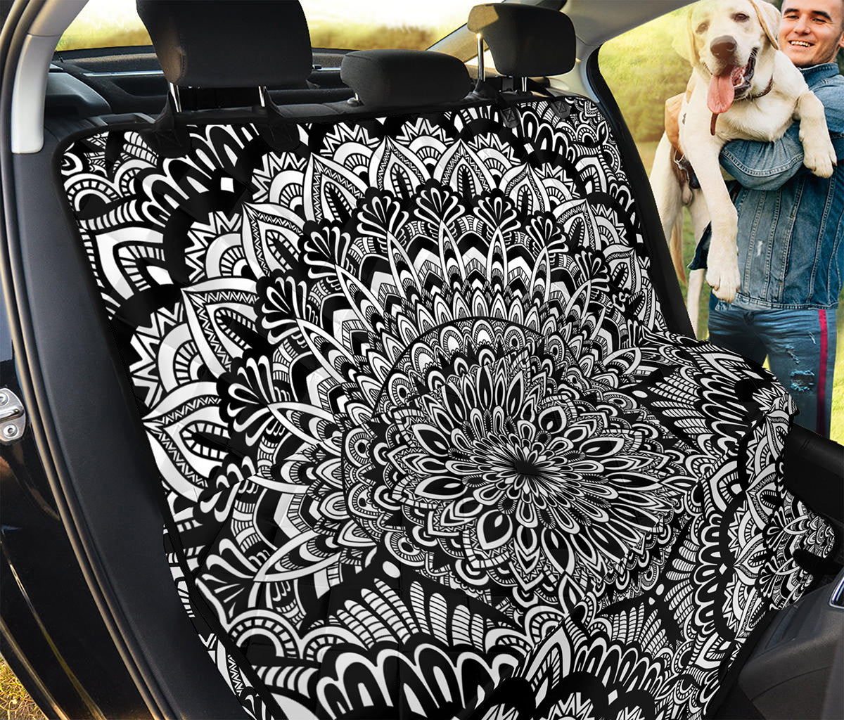 White And Black Mandala Print Pet Car Back Seat Cover