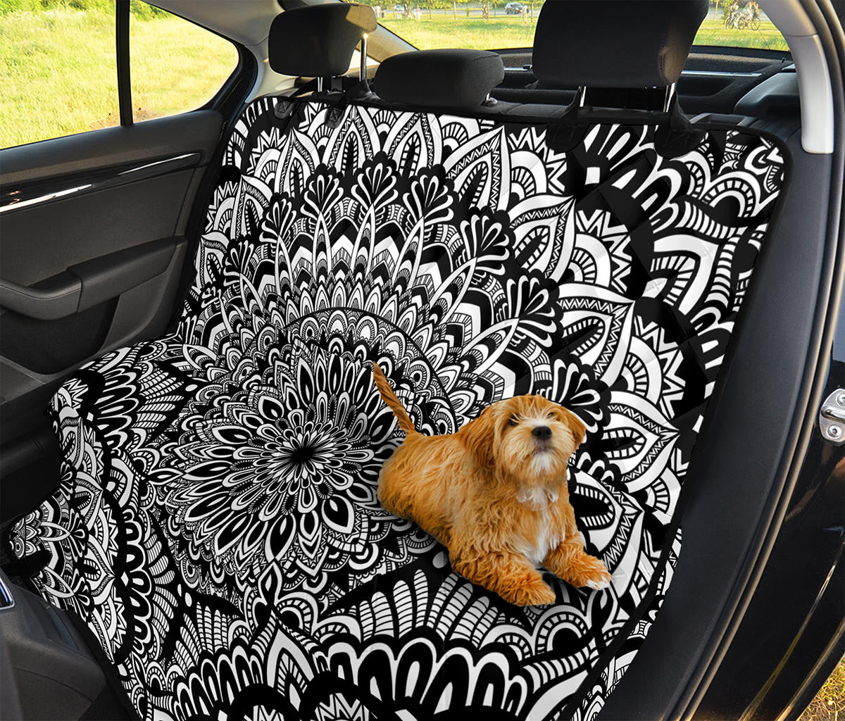 White And Black Mandala Print Pet Car Back Seat Cover