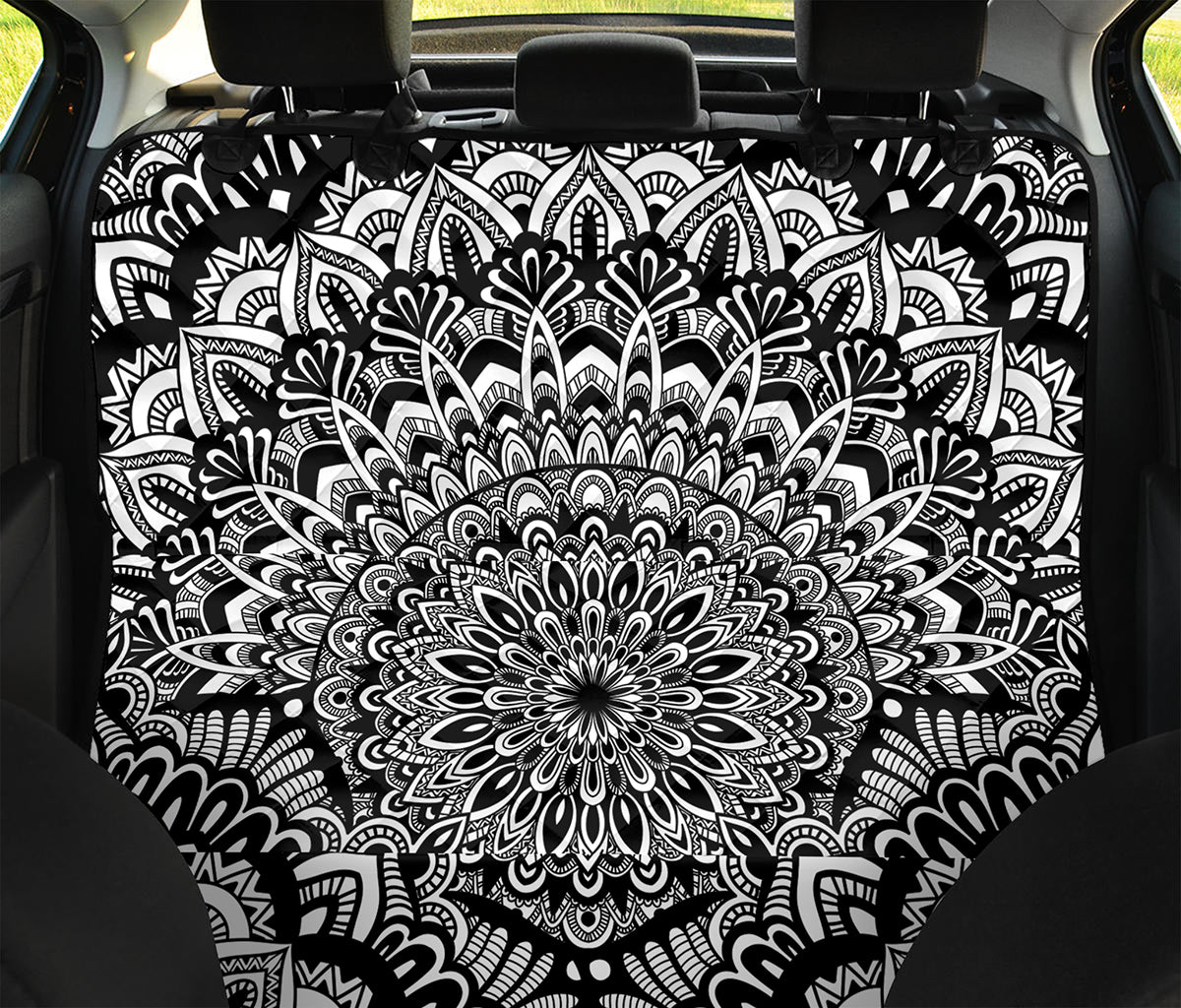 White And Black Mandala Print Pet Car Back Seat Cover